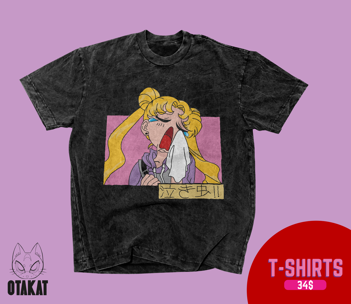 Sailor moon Acid wash T-shirt