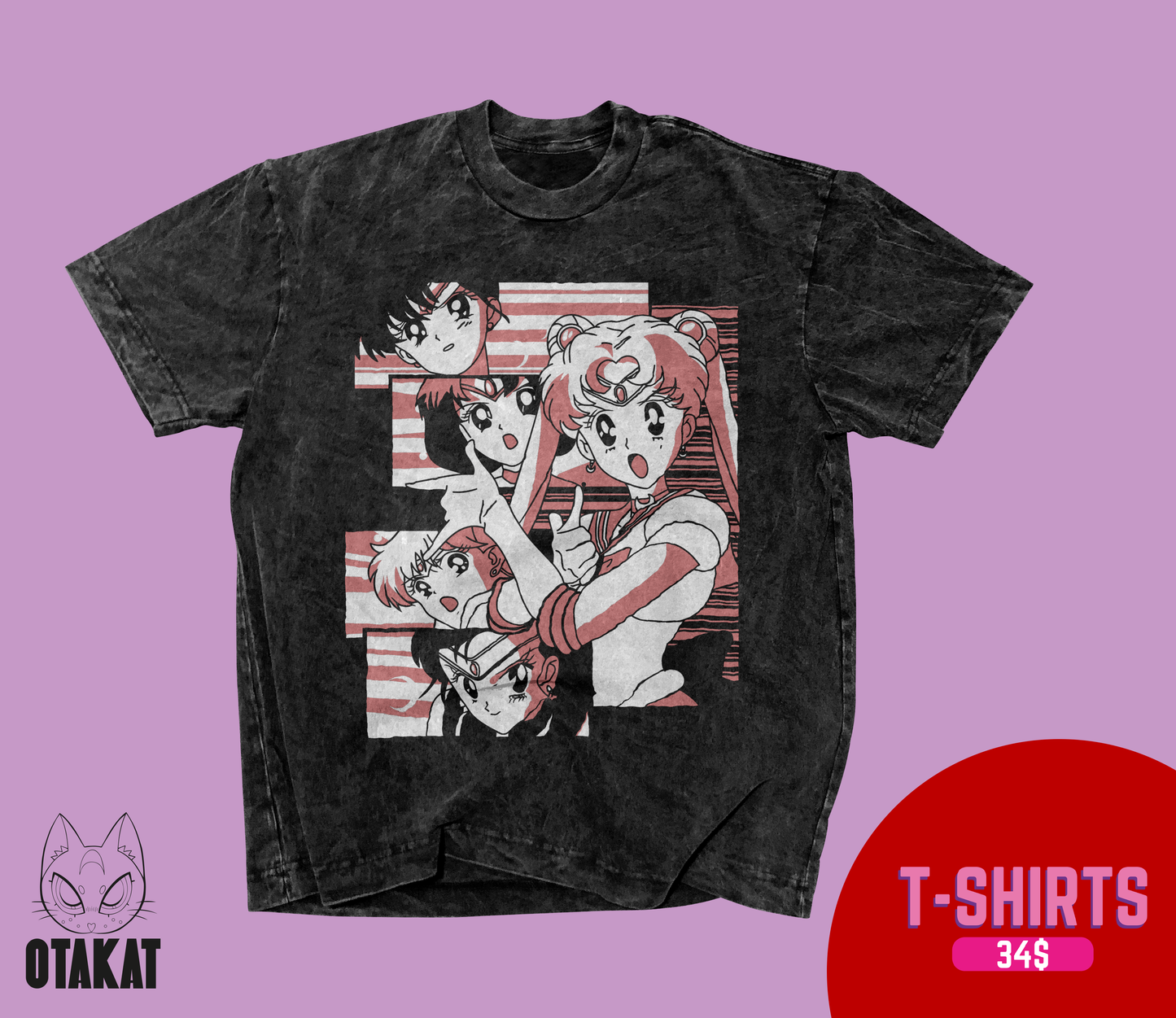 Sailor moon Acid wash T-shirt