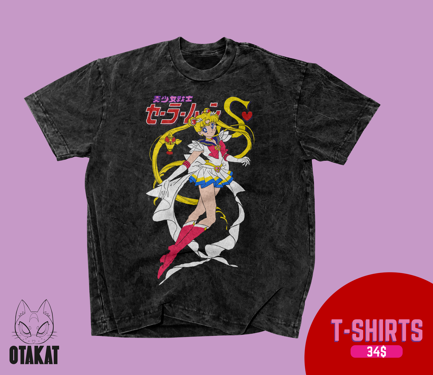 Sailor moon Acid wash T-shirt