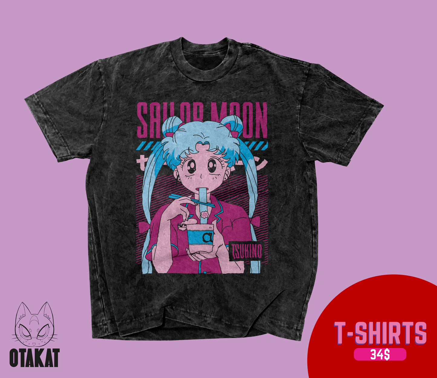 Sailor moon Acid wash T-shirt