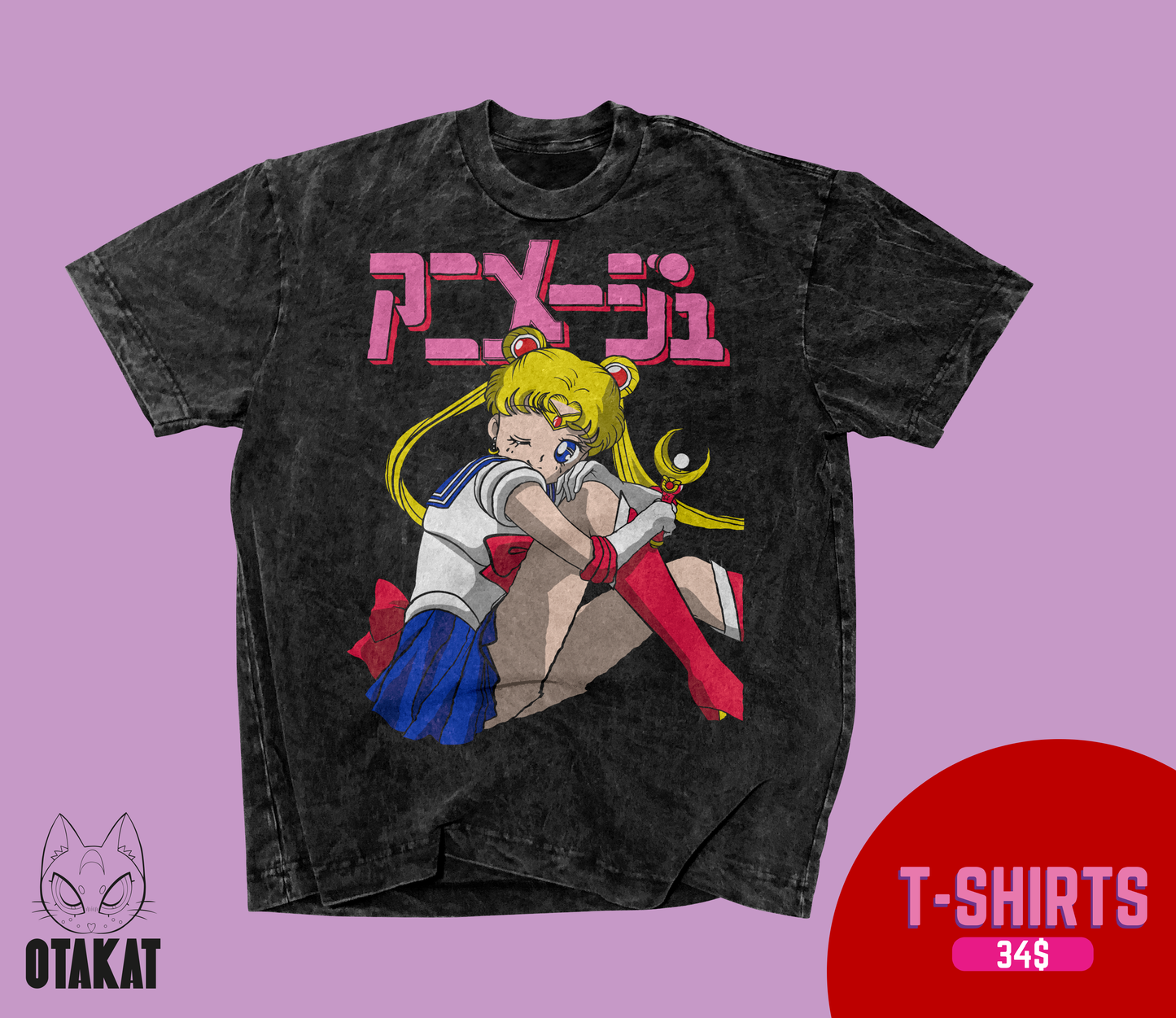 Sailor moon Acid wash T-shirt