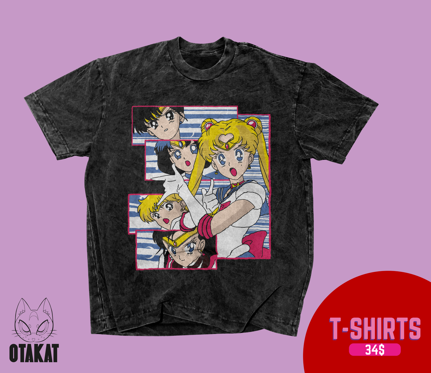 Sailor moon Acid wash T-shirt