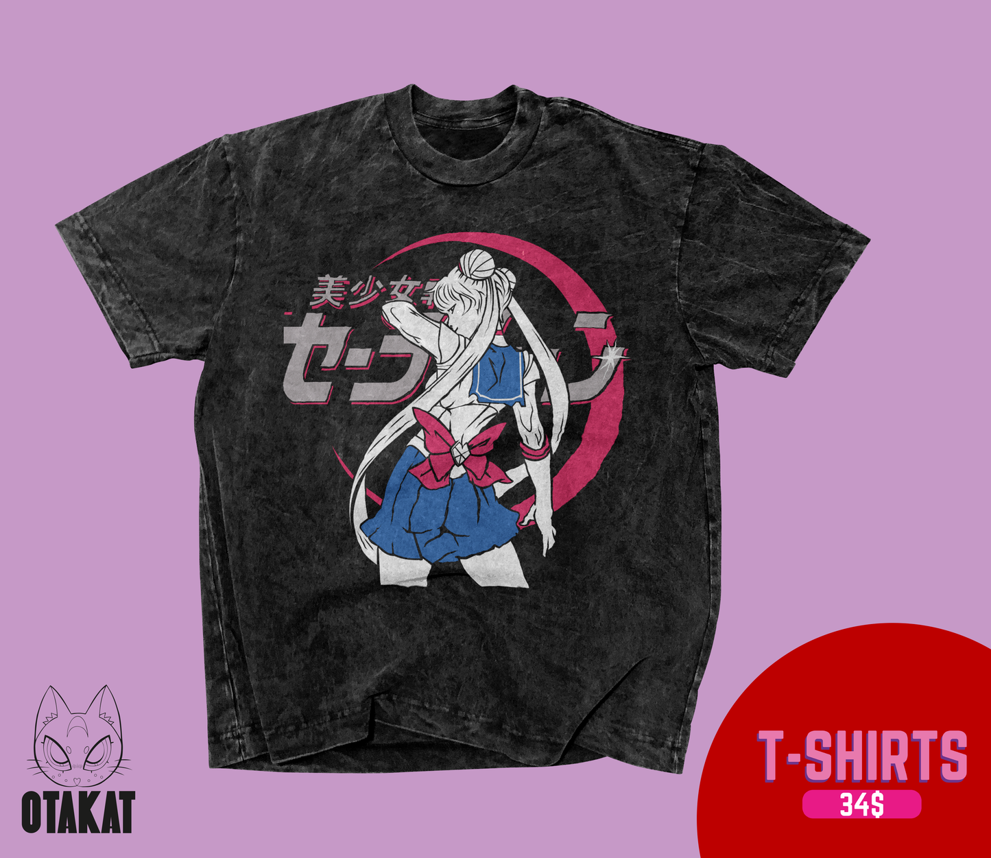 Sailor moon Acid wash T-shirt