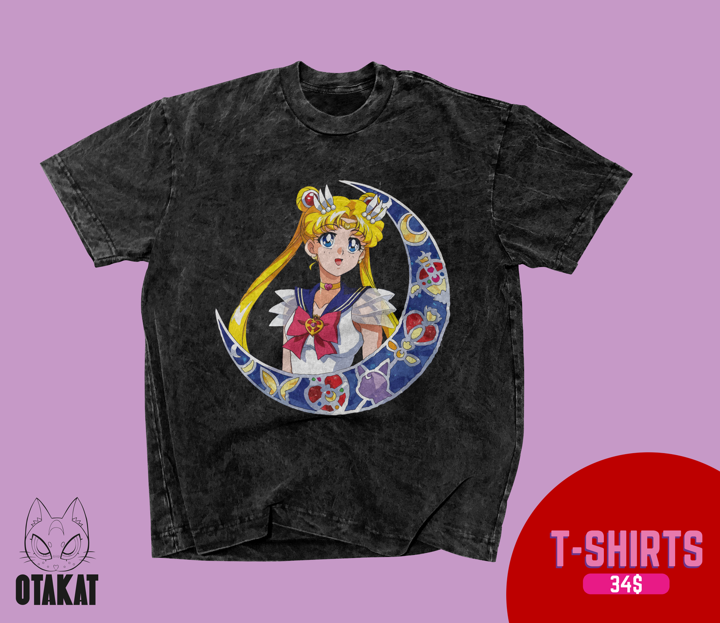 Sailor moon Acid wash T-shirt