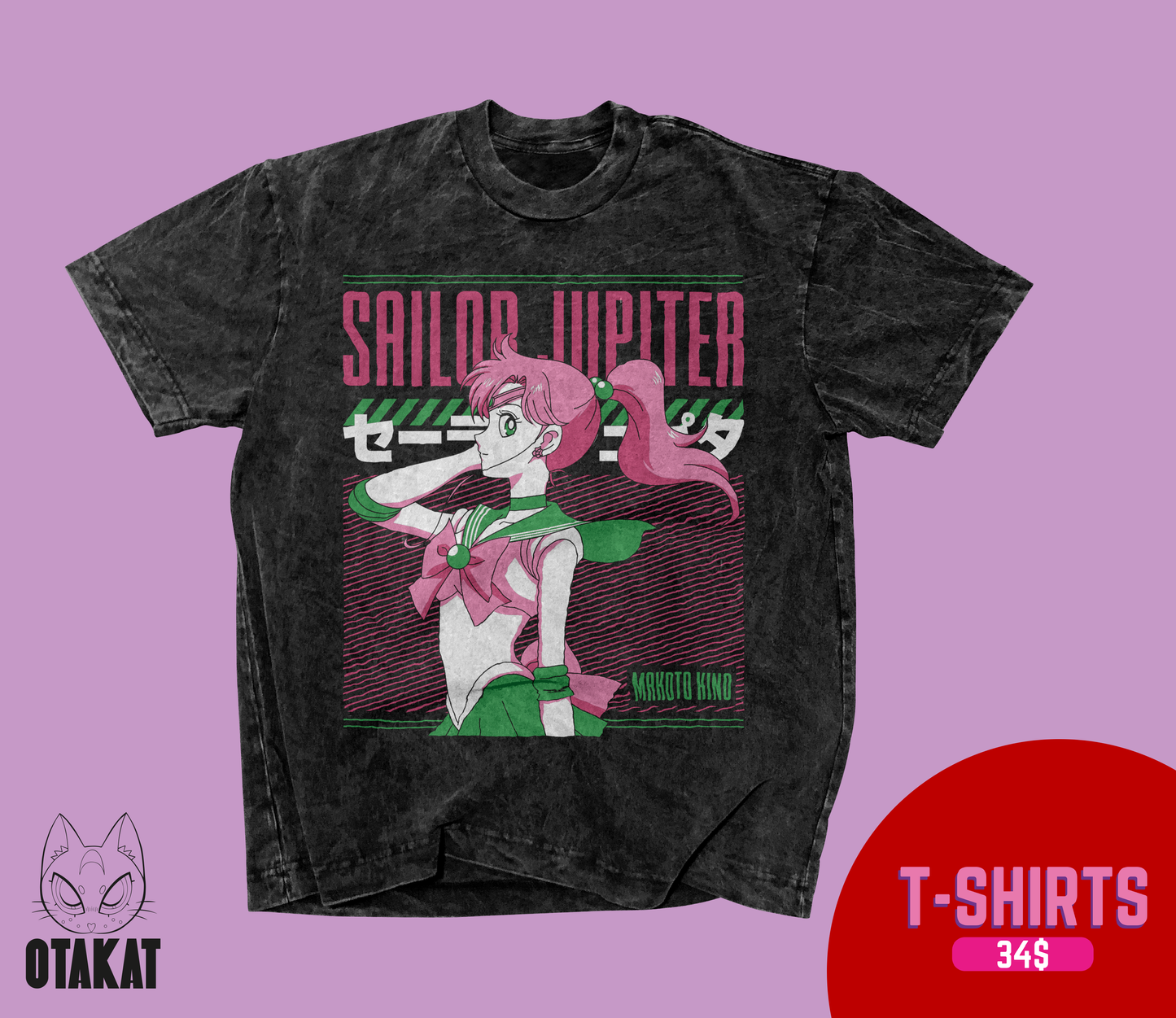 Sailor moon Acid wash T-shirt