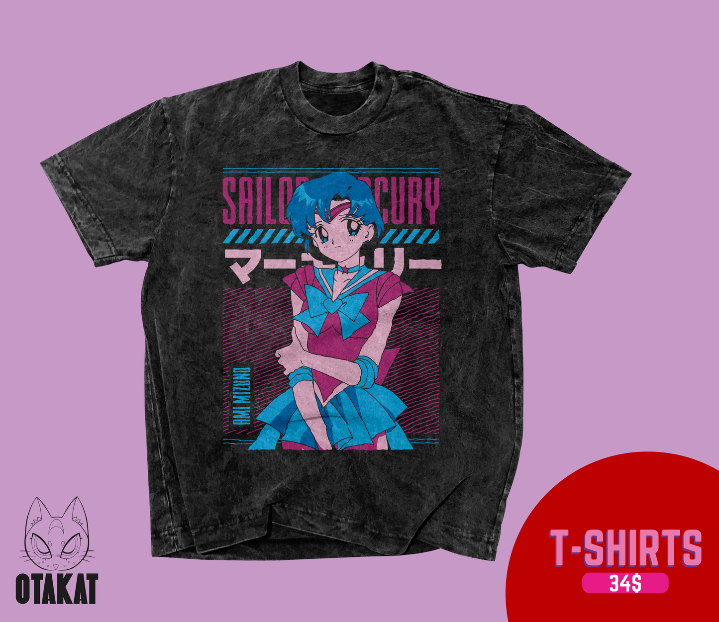 Sailor moon Acid wash T-shirt