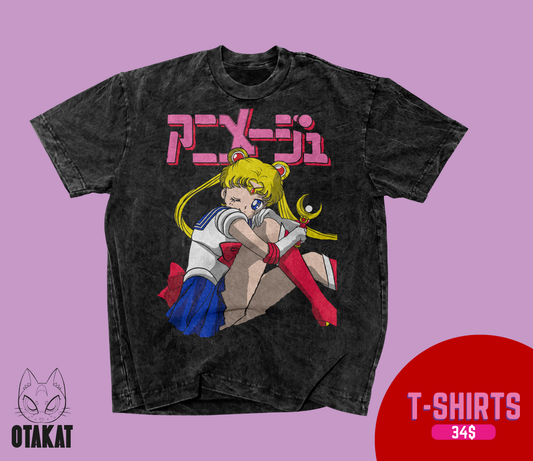 Sailor moon Acid wash T-shirt