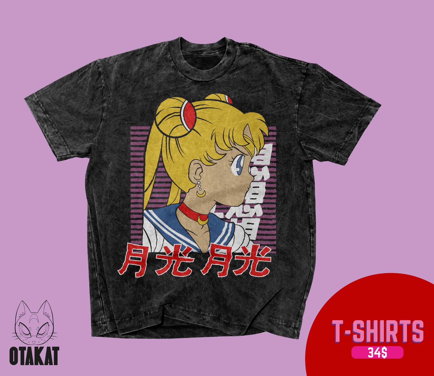 Sailor moon Acid wash T-shirt