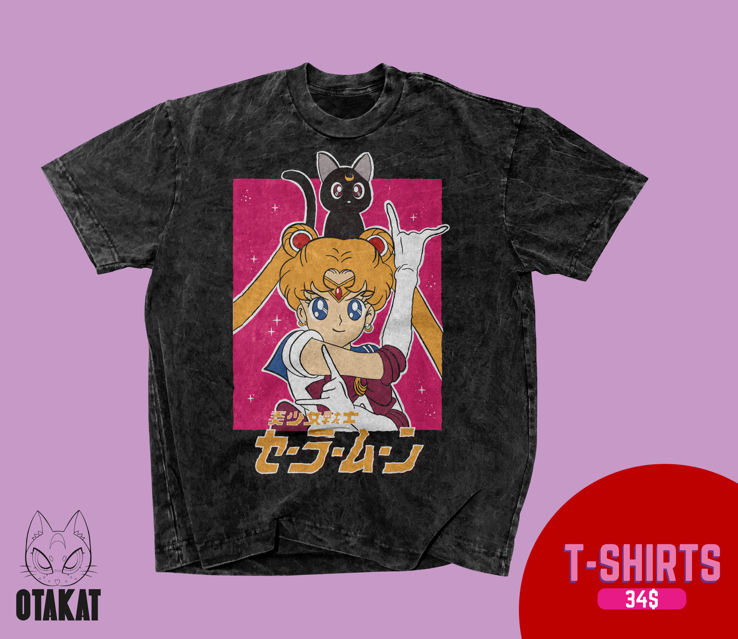 Sailor moon Acid wash T-shirt