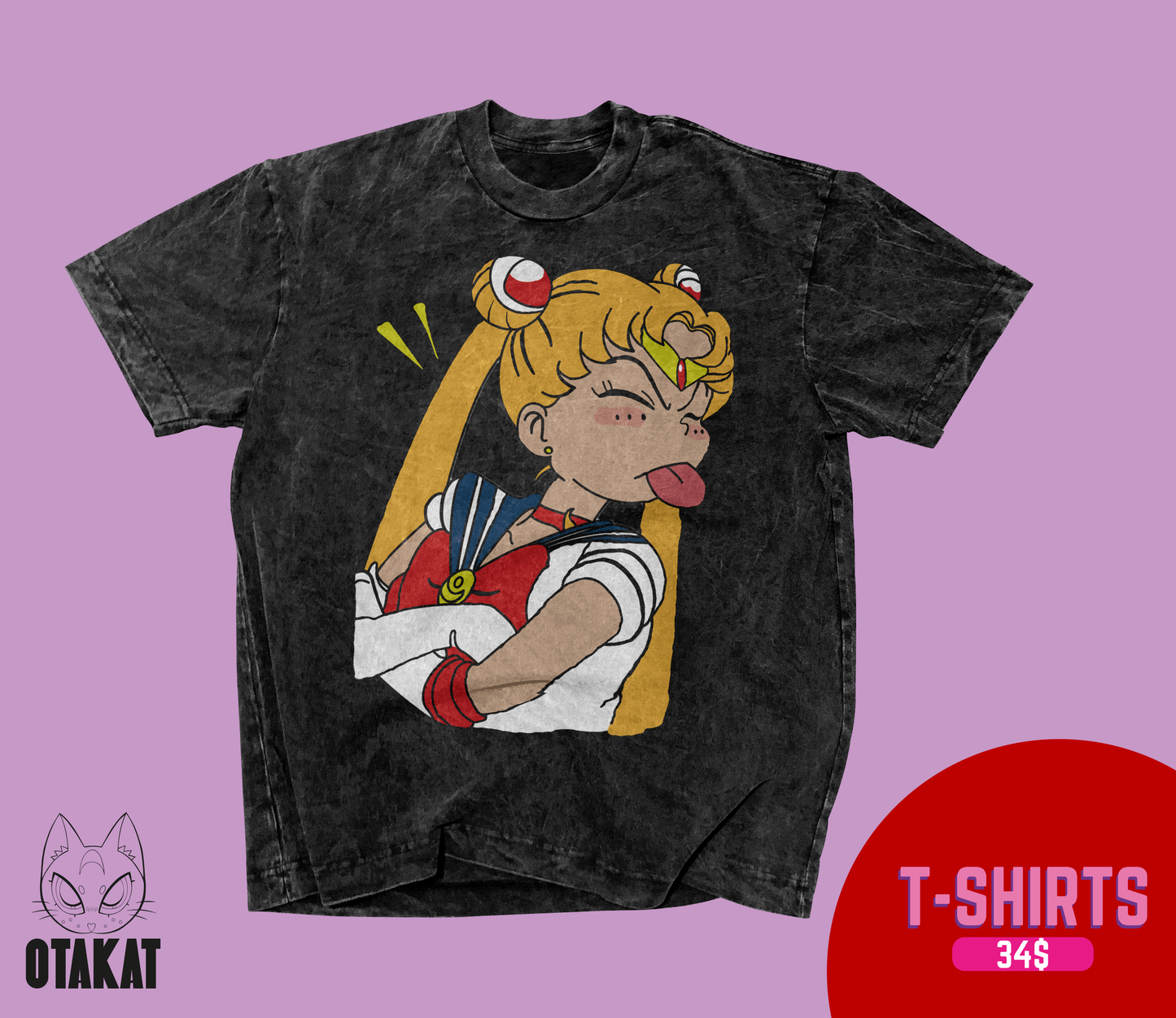 Sailor moon Acid wash T-shirt