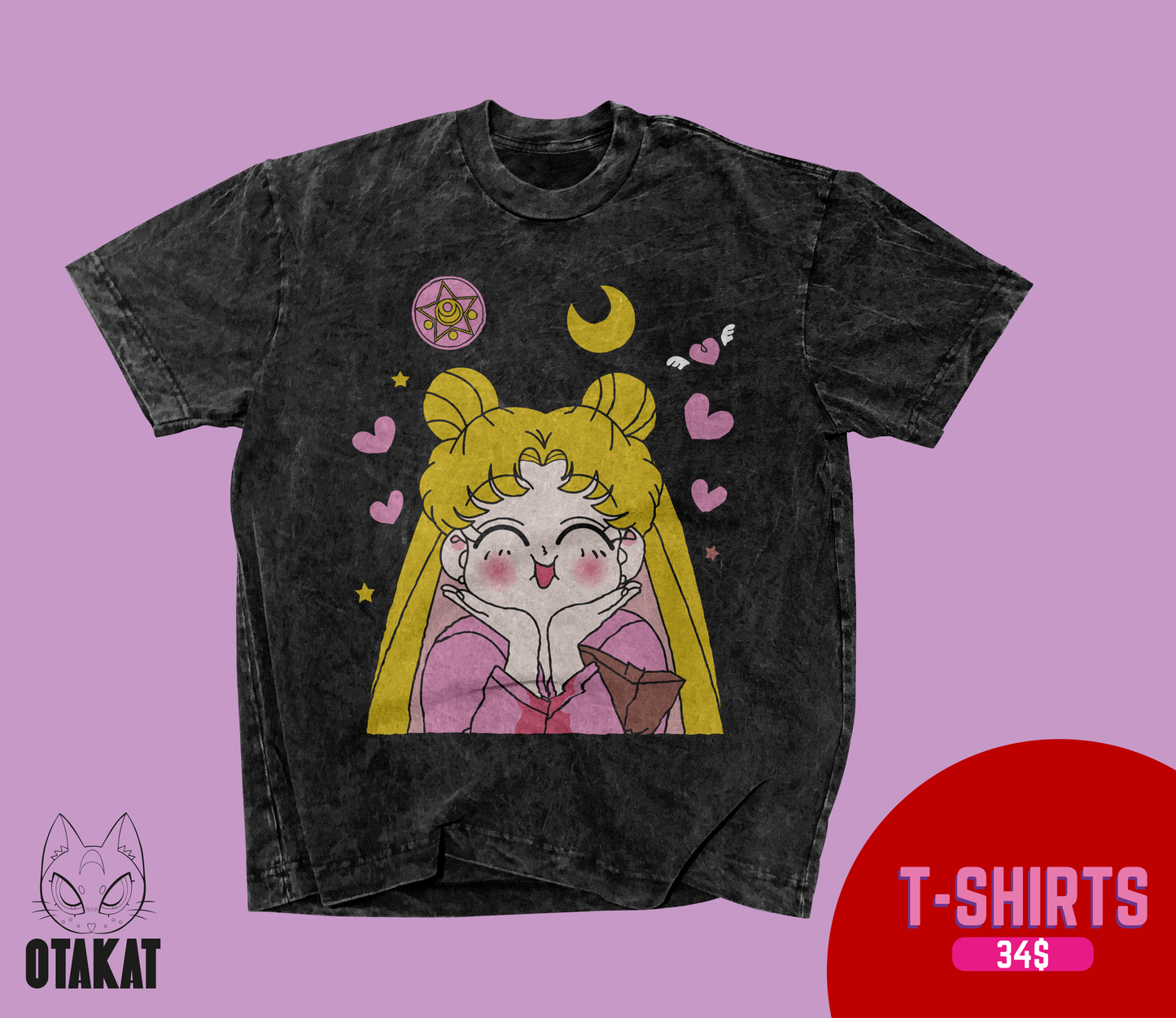 Sailor moon Acid wash T-shirt